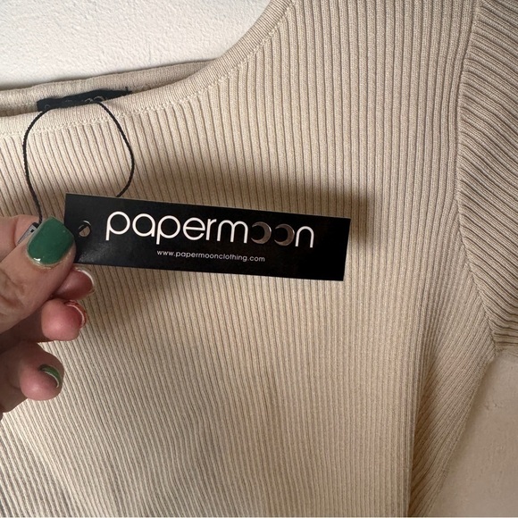 Papermoon Pretty as a Bow  long sleeve crop sweater top beige small - Picture 4 of 10